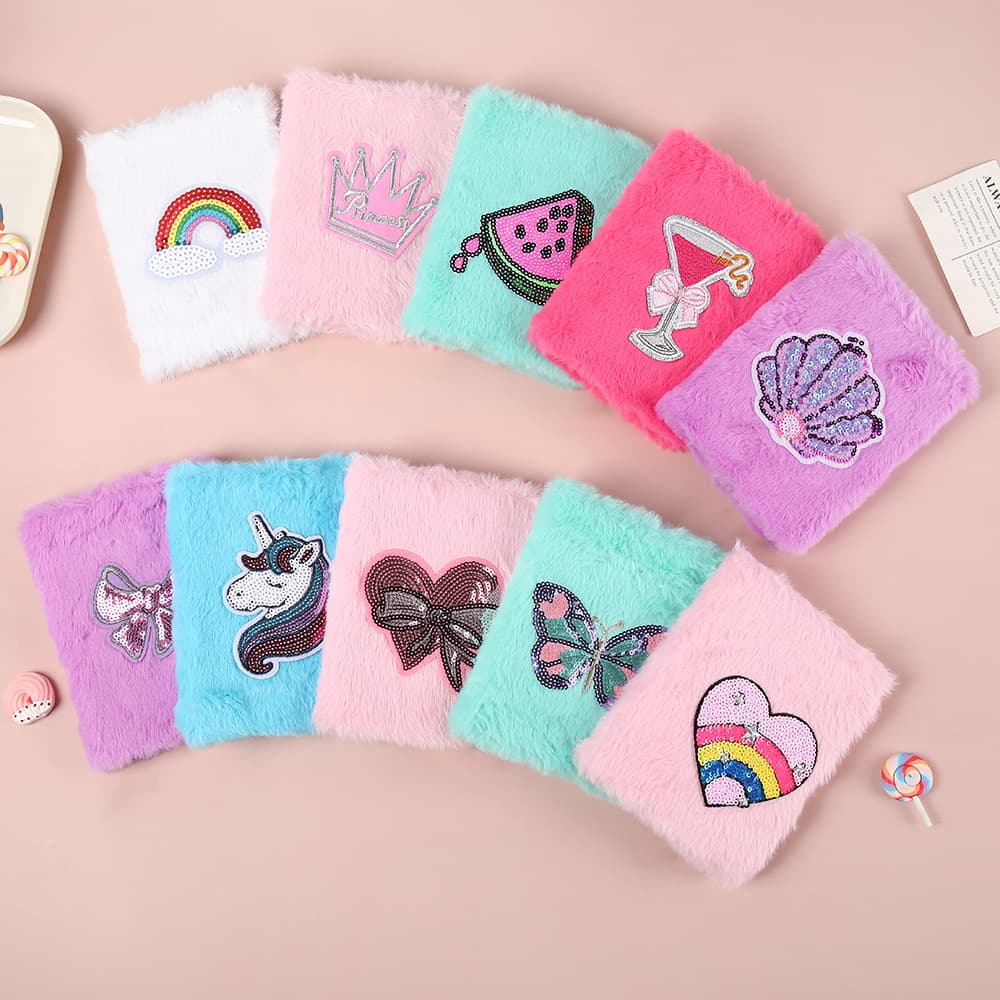 A6 sequin hot stamping plush notebook creative cartoon unicorn plush notebook cute girly heart notepad wholesale