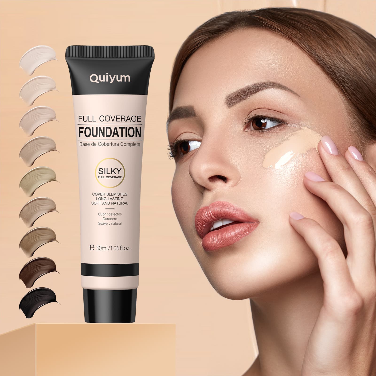 Cross-border Temu Quiyum Full Coverage Foundation 30ml (Tube) Concealer & Brightening Skin Foundation Wholesale