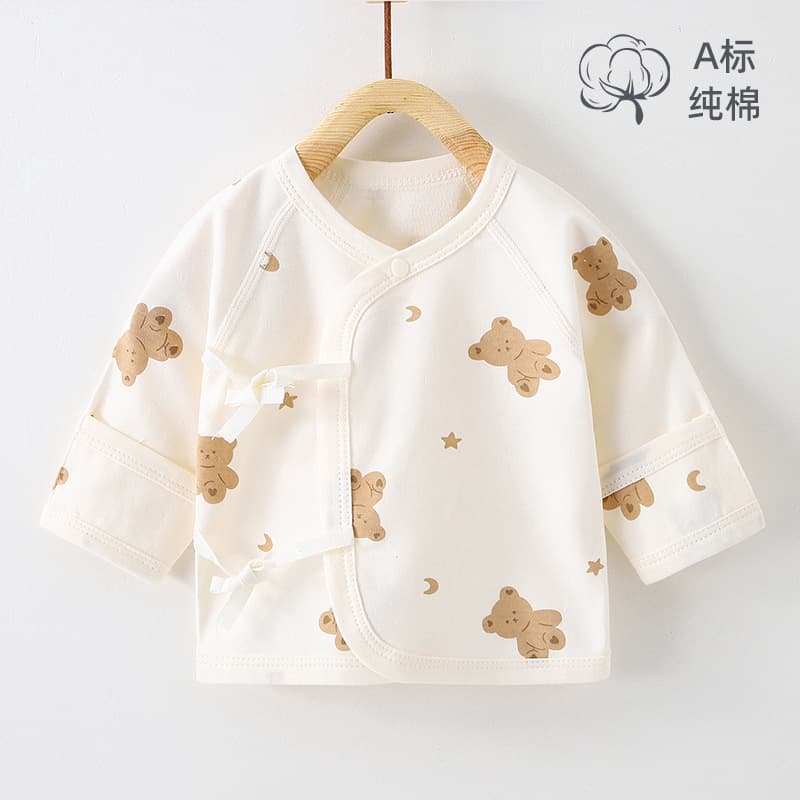 Spring and autumn newborn half-back shirt with ties, initial baby kimono-style pure cotton infant clothes seamless back-cut single top