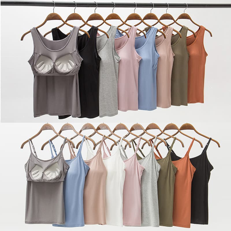 Women's Summer Thin Tank Top with Padded Bra, Five-Finger Cup, One-Piece Wire-Free Bra, No Need to Wear