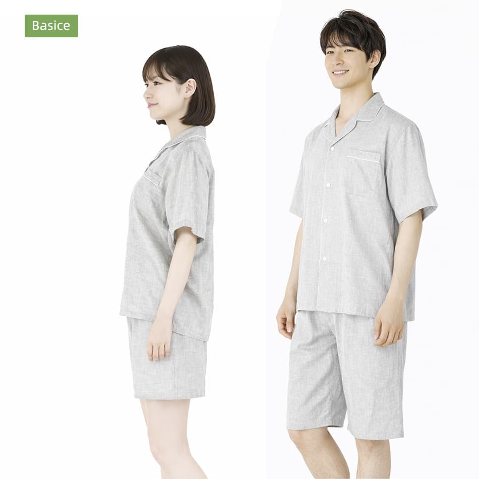 Cotton Double-Layer Gauze Short Sleeve Shorts Sleepwear Loungewear Set Comfortable Breathable Men and Women