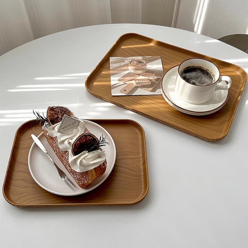 Cross-border Faux Wood Grain Rectangular Tray Tea Tray Dinner Plate Coffee Shop Dessert Tray Storage Tray Cake Plate Snack Tray