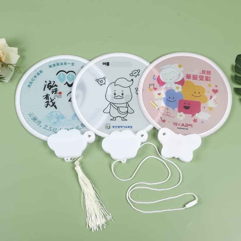 Folding round fan, customized logo reflector advertising fan, customized promotional frisbee fan, cartoon animation small round fan