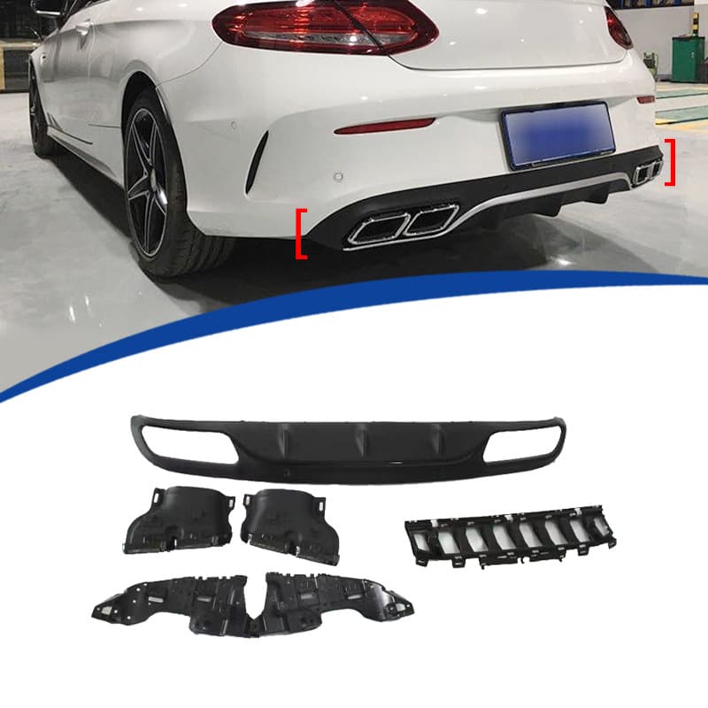 For 2015-2018 Mercedes-Benz C-Class 2-Door W205 C63 Quad Exhaust Kit Rear Bumper Diffuser and Tailpipes