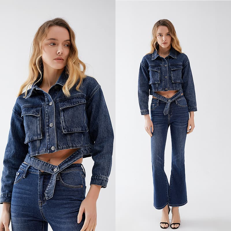 Special offer→FD Turkish cotton slim fit irregular structure slim short denim jacket for women