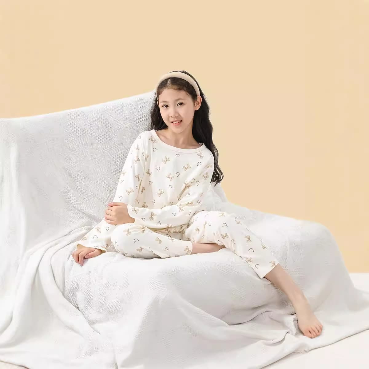 [Custom] Loose Round Neck Children's Long Sleeve Pajama Set Pure Cotton Autumn Winter Homewear Boys Girls