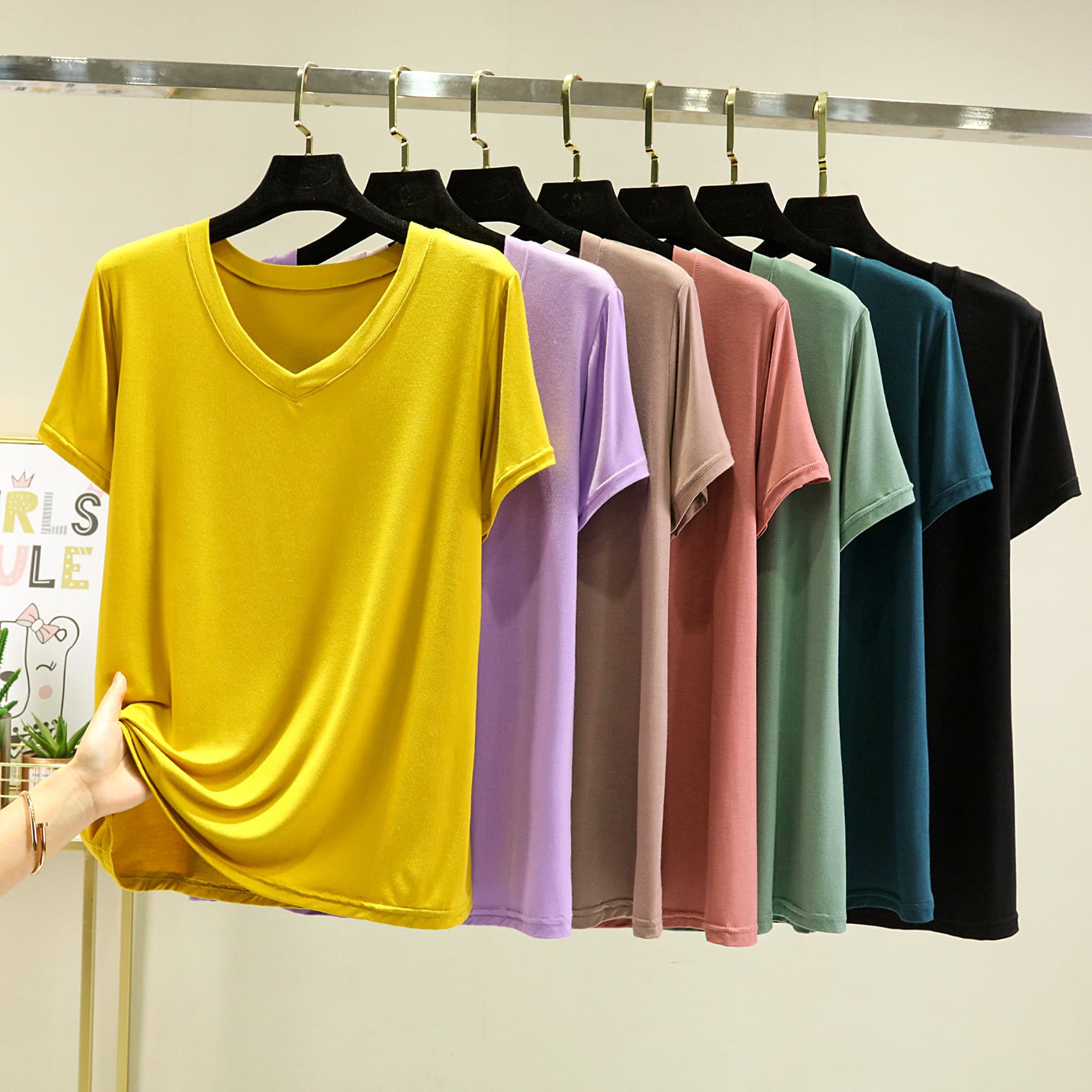 Modal New Women's Short-Sleeved Summer Thin V Neck T-Shirt, Loose Inner Layer, Slim and Versatile Half-Sleeved Top, Bottoming Shirt
