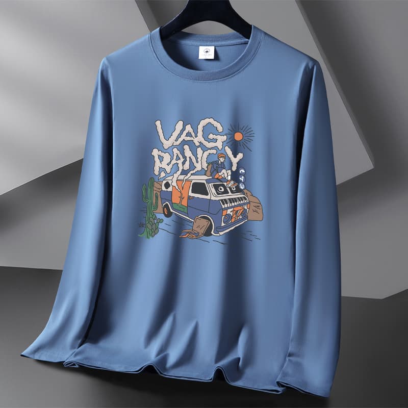 200g Long-Staple Cotton 100% Pure Cotton Men's Long-Sleeve T-Shirt Athletic Top Spring Autumn Crew Neck All-Cotton Tee Base Layer