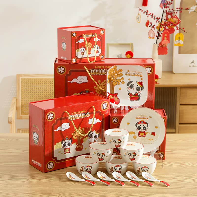Belura New Year Edition Bowl, Spoon, and Dish Set, Ceramic Tableware for Housewarming, Wedding, Opening Gifts, Boxed Set