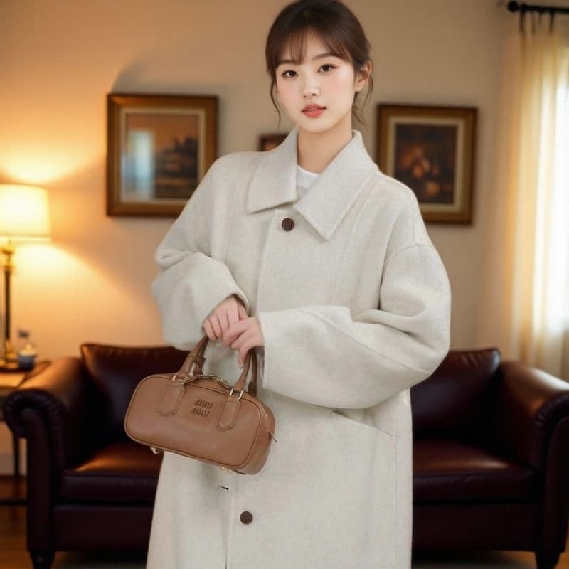 Yellow Peter Pan Collar Woolen Coat for Women 2026 Autumn/Winter New, Korean Thickened Mid-Length Wool Coat