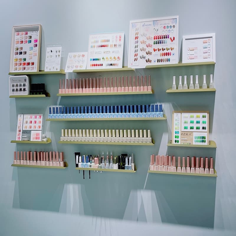 One-word partition nail polish glue display shelf wall-mounted nail salon cosmetics decorative wrought iron storage rack