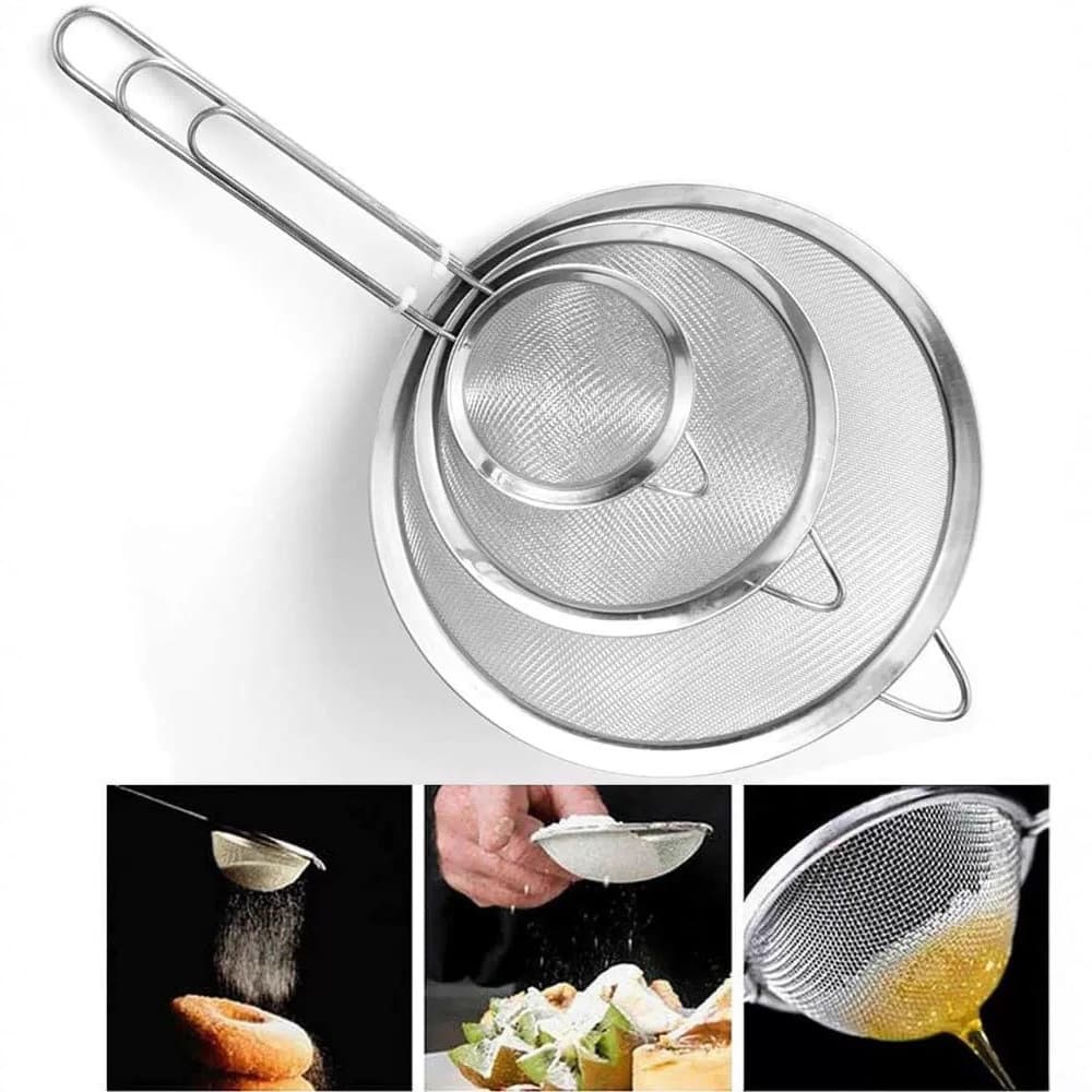 Baking handheld stainless steel juice soy milk filter sieve, oil dregs skimmer, foam skimmer, flour sieve strainer