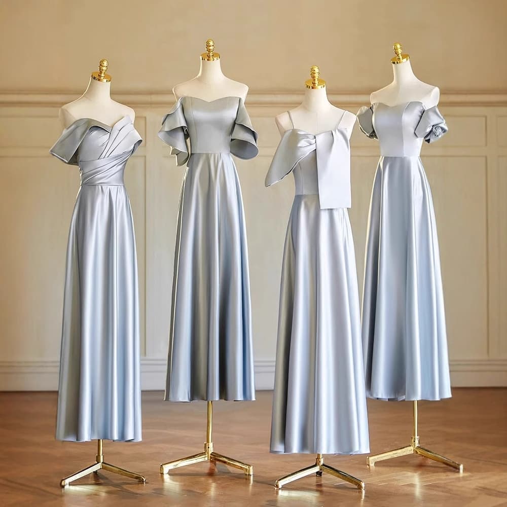 Summer Wedding Bridesmaid Dress Women Gray Annual Meeting Simple Minimalist Satin Wearable Everyday Sister Group Bridesmaid Dress
