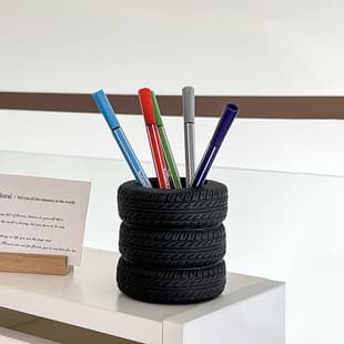 Cross-border Creative Tire-Shaped Office Supplies Desktop Multi-functional Pen Holder Makeup Brush Holder Decorative Ornament