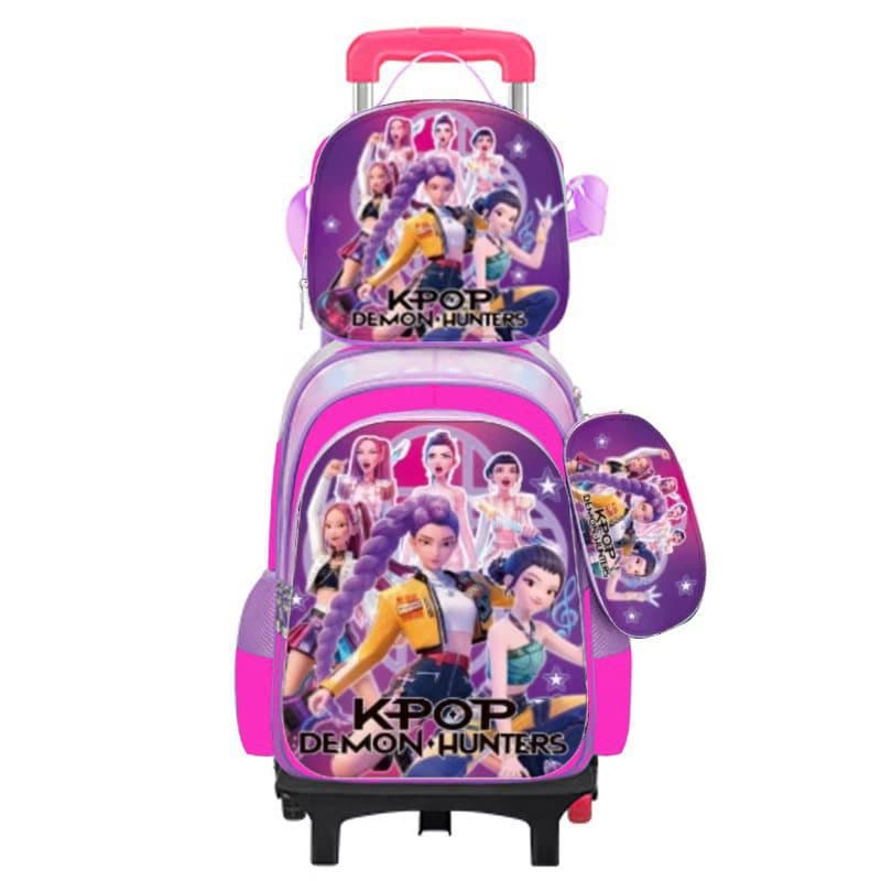 Cross-border 3DEVA 3-Piece Hard Shell Trolley Backpack for Elementary School Boys and Girls, Demon Hunter Squad