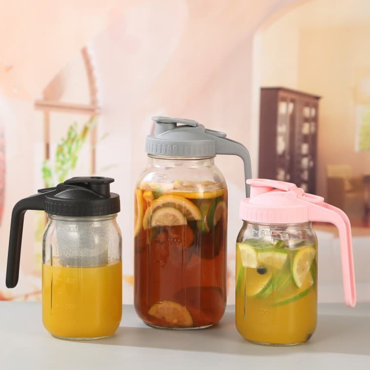 Large capacity mason cup with filter wholesale wine beverage mason jar beverage barrel mason bottle glass bottle with lid