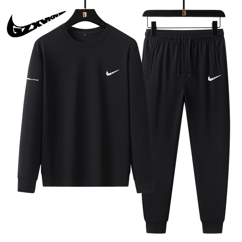 Spring New Casual Sport Suit Men's Big Size Round Neck Sweatshirt Jogger Pants Streetwear Two-Piece Set