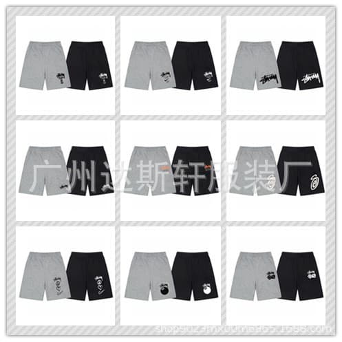 23 Cross-border European and American foreign trade letter printed casual pants skull sieve parade men's and women's youth five-quarter pants