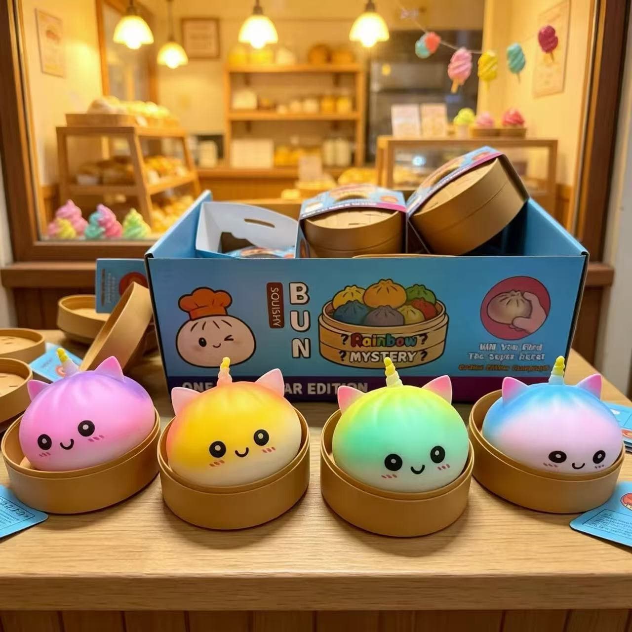 Cross-border Creative Unicorn Steamed Bun Stress Relief Squeeze Toy Colorful Emoji Xiaolongbao Blind Box Wholesale