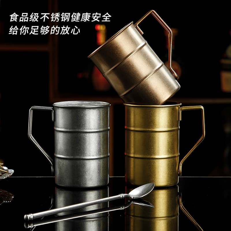 European Retro Brushed Silver Stainless Steel Mug Water Cup Creative Beer Mug INS Style Juice Cold Drink Coffee Cup
