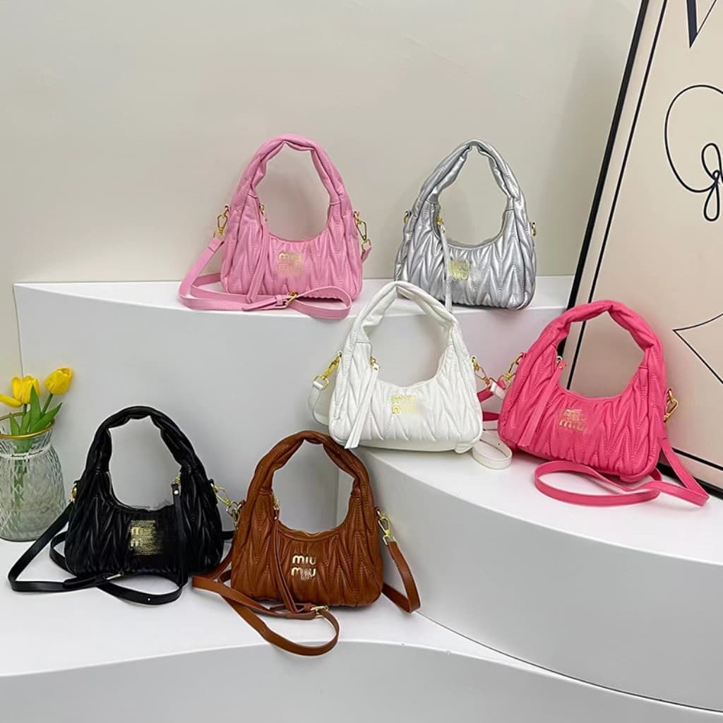 MIU Crescent Dumpling Bag Lambskin Pleated Hobo Cloud Bag Shoulder Handheld Crossbody Bag for Women