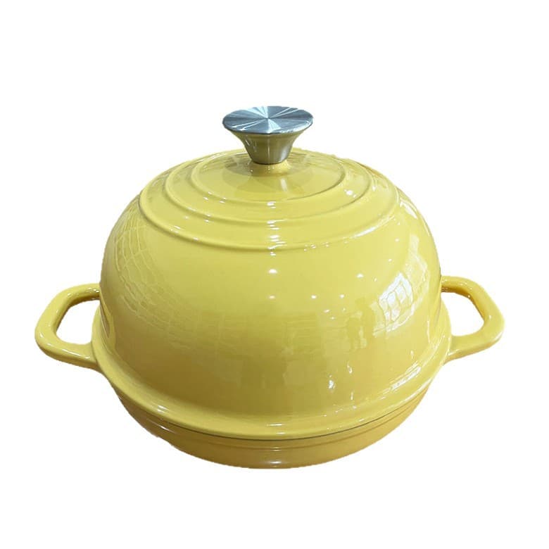 Goose Yellow Cast Iron Enameled Pot, Braising Pot, Coating-Free Bread Pot, Household Double-Ear Cast Iron Enameled Pot