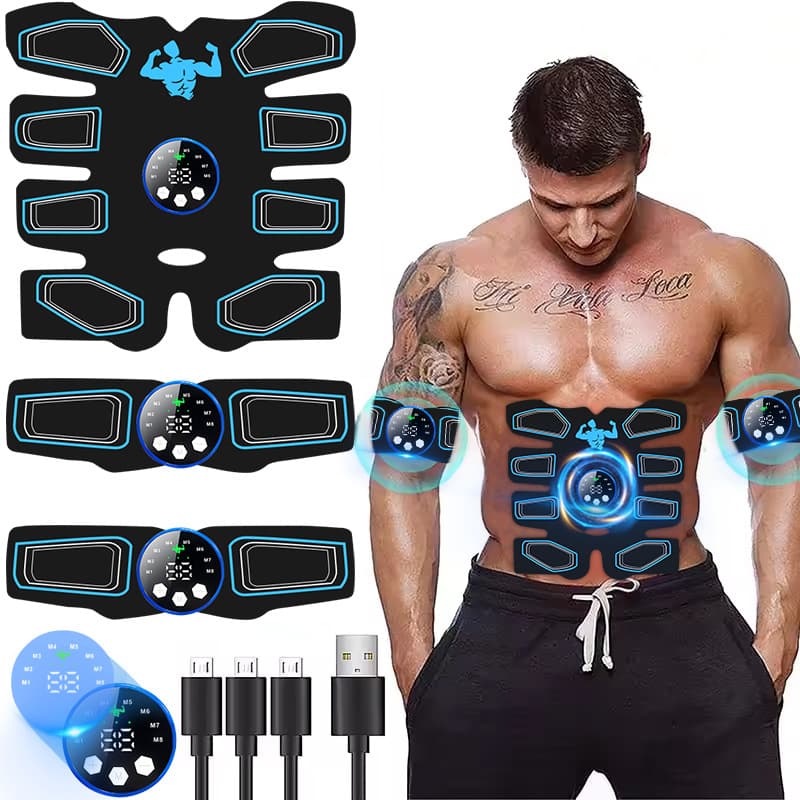 EMS Ab Stimulator 3-Piece Set, Core Trainer, Abdominal Muscle Trainer, Home Cervical Acupoint Massage, Portable