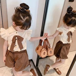Girl Children's Wear 2025 Summer Set, Baby Girl Short Sleeve Korean Style, Cap Sleeve Top and Shorts Two-Piece Set Trendy