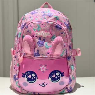 Australian Smiggle Backpack for Grades 1-6 Students, Pink Rabbit Large Size Pressure-Relief Backpack with Multi-Functional Storage