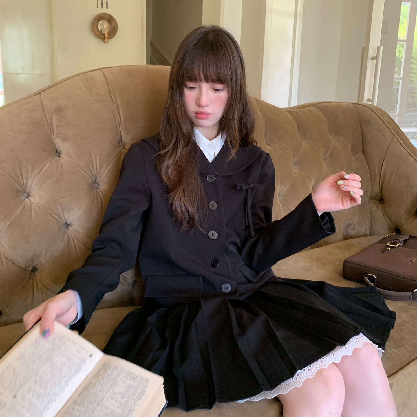 Tokyo Seasonal Chronicles JK Original Authentic Black Sailor Collar Suit Women's Autumn and Winter Set, College Style Short Jacket Uniform