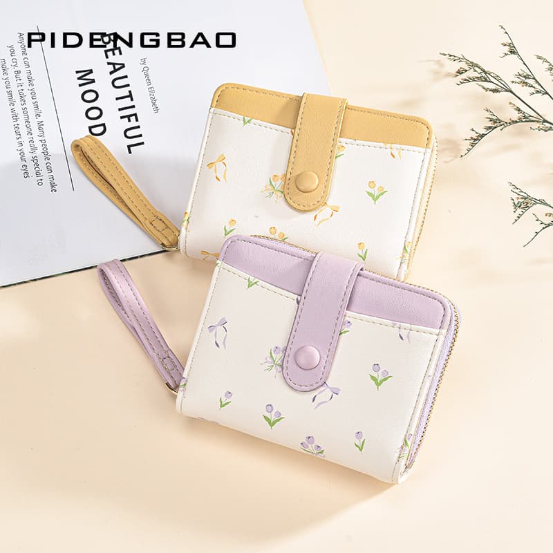 2025 new tulip bow ladies wallet ins large capacity short zipper student coin purse