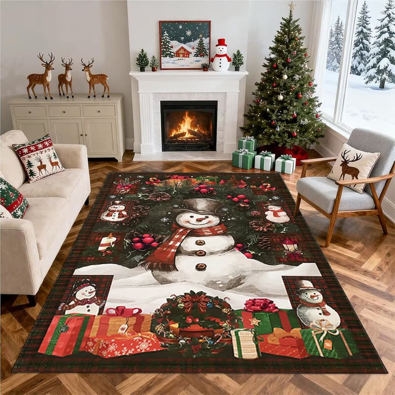 New Cross-Border Christmas Full Carpet, Living Room Holiday Atmosphere Decorative Rug, Home Crystal Velvet Wear-Resistant Carpet