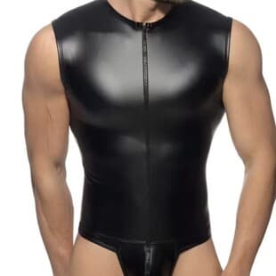 2026 New European and American Men's Sexy Bodysuit Patent Leather Jumpsuit Tight Vest Nightclub Stage Performance Costume