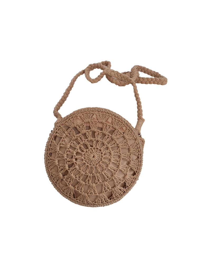 Handmade Cotton Crochet Bag Round Tassel Crossbody Woven Bag Handmade Crochet Straw Bag Women's Beach Bag