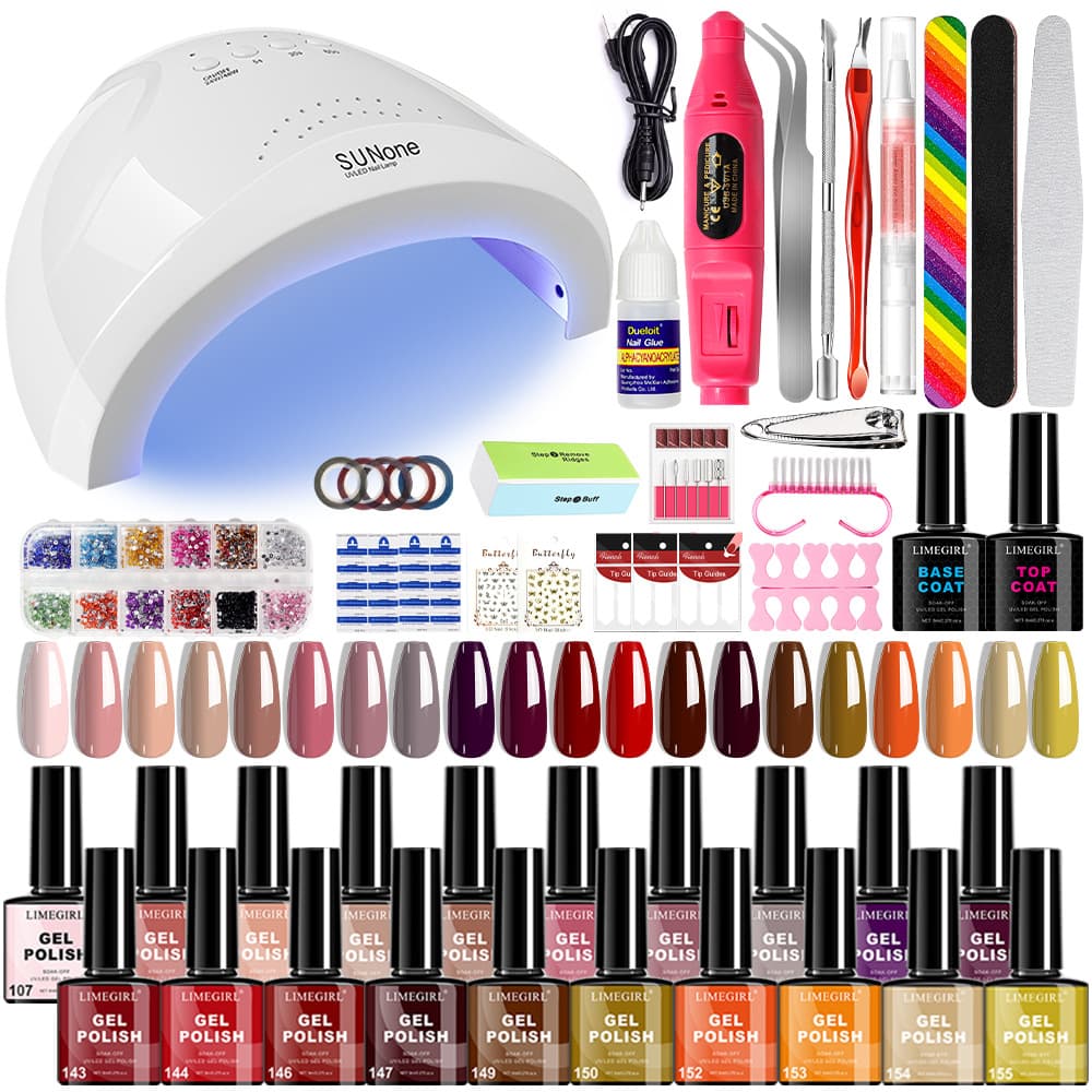 20-Color Gel Nail Art Tool Set: Nail Lamp, Buffer, Functional Gel, Rhinestone Decorations, Complete Kit