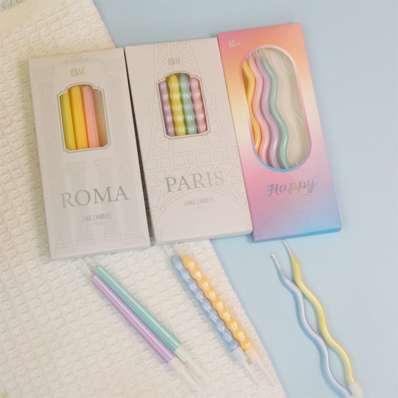 Creative Birthday Candles Macaron Colors Curved Pencil Cake Decoration Candles Colorful Roman Style Paris Glow