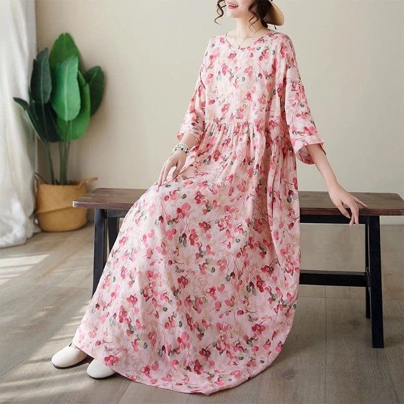 Fashionable New Light Luxury Printed Dress Spring Summer Autumn Waist-Slimming Long Dress Mother Elegant Lady Dress