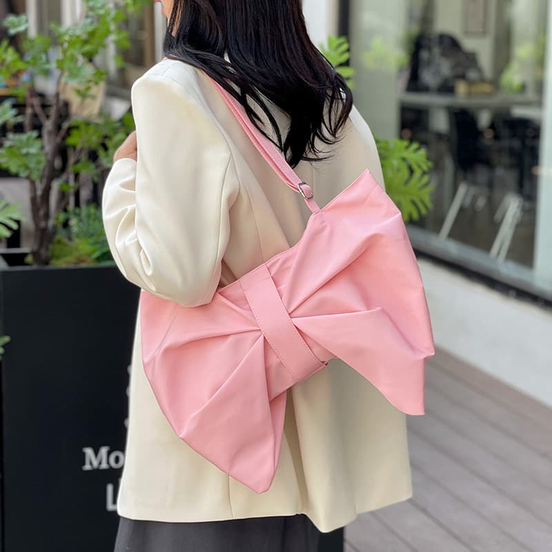 Fresh and Simple Solid Color Bowknot Bag for Women, 2026 New Model, Unique Creative Shoulder Bag, Sweet Girl Crossbody Bag