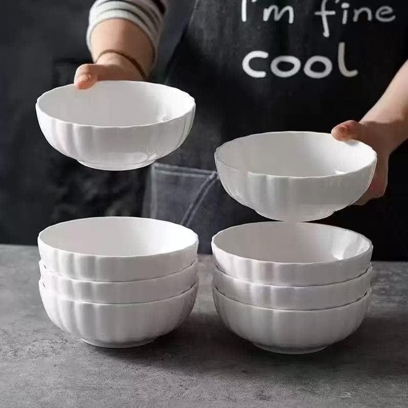Home Ceramic Rice Bowl Korean Style Noodle Bowl Soup Bowl Pumpkin Bowl Japanese Simple Pure White Dessert Bowl Kimchi Bowl