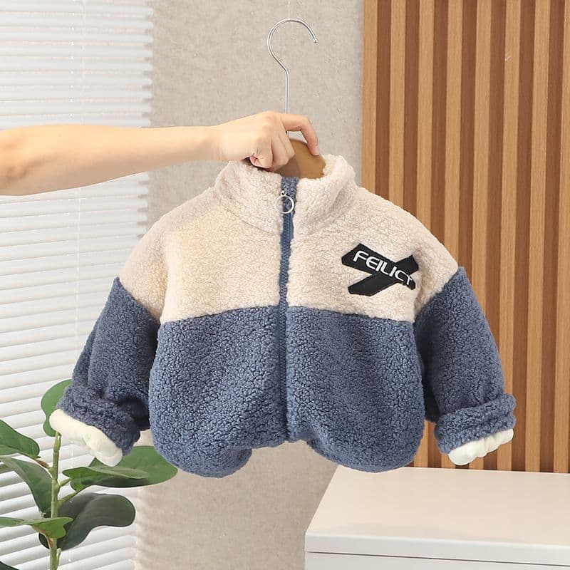Boys' velvet coat, autumn and winter style, 2025 new baby winter clothing, lamb wool clothes, children's thick cotton coat
