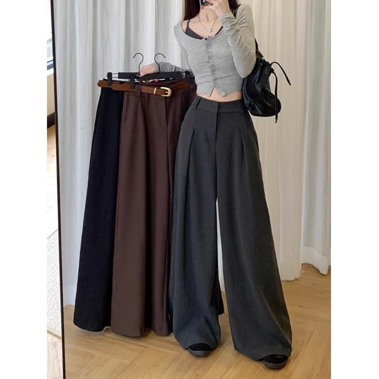 [In Stock, Suit Waistband] Black Wide-Leg Pants Women's 2026 New Spring/Summer Black Flowing Floor-Length Trousers