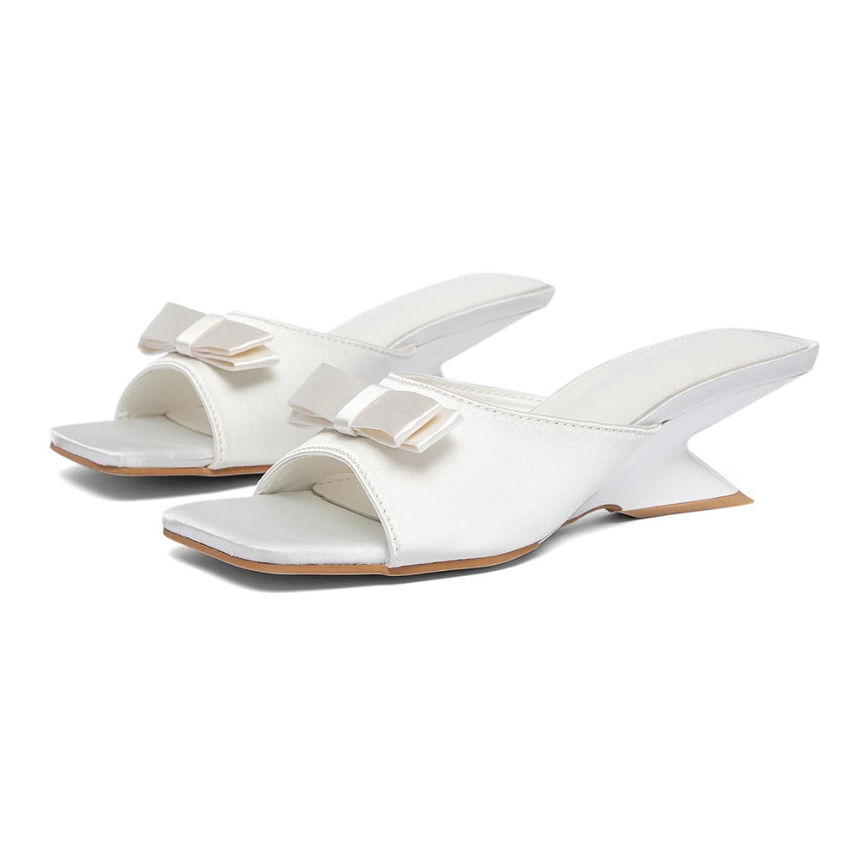 Huidong cross-border women's summer new wedge heel bow simple sandals square toe open toe classic versatile women's shoes