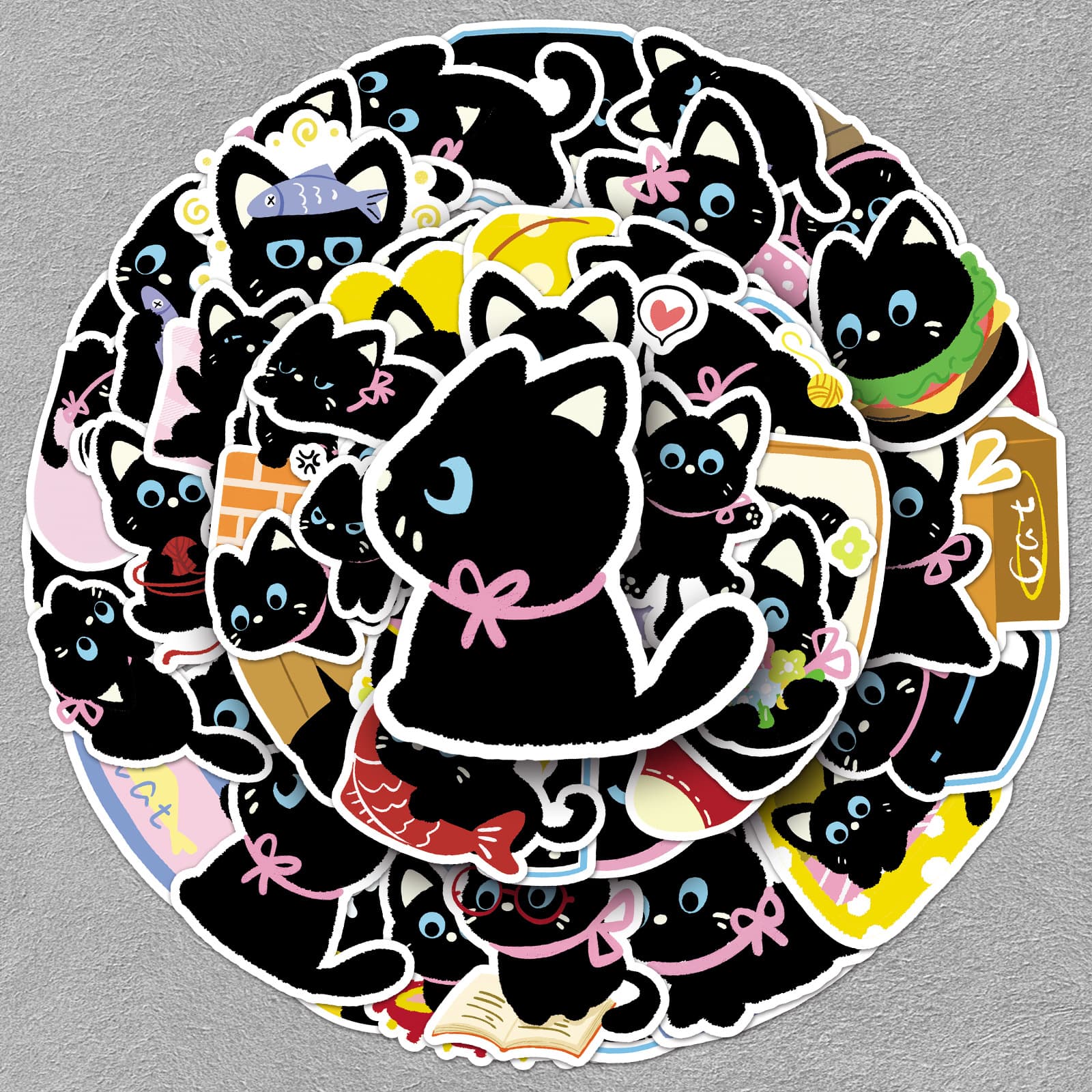Cute Black Cat Stickers Waterproof Decorative Decals for Mobile Phone Case And Thermal Cup Original Cartoon Pet Cat Sticker Pack
