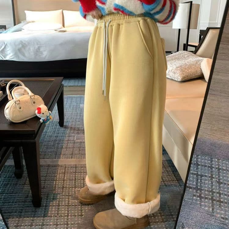 (Pure cotton Chinese cotton composite sherpa) Winter casual plus velvet thickened wide-leg pants warm cotton pants for women