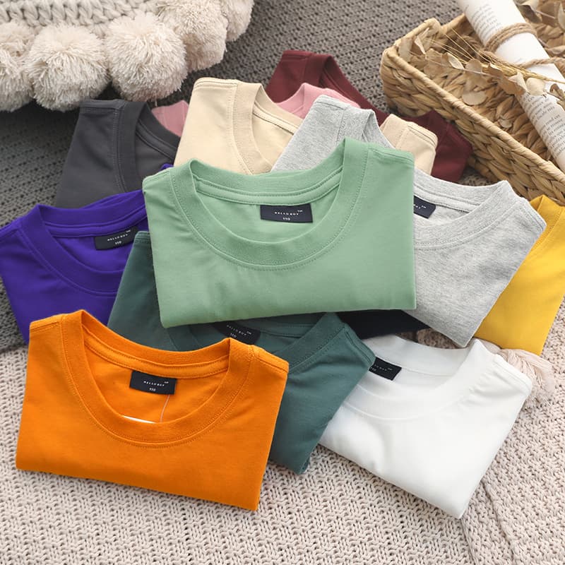Genius Whale Boys solid color short-sleeved summer loose round neck children's style half-sleeved tops small and medium-sized boys' T-shirts