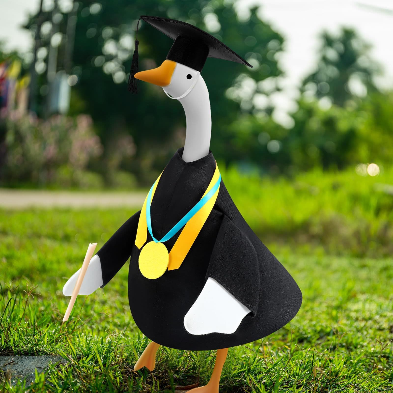 Graduation Goose Set Porch Goose Outfit 23" Cement Goose Statue Concrete Outfit Graduation Cap and Gown Shawl