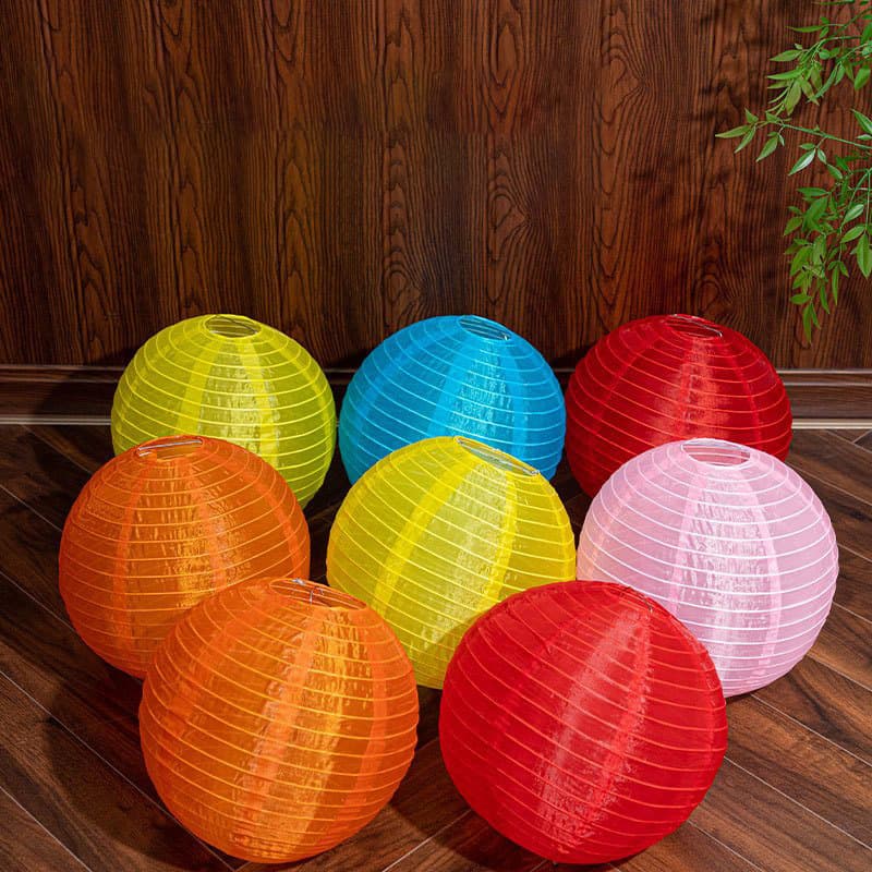 Round colorful silk lanterns, outdoor waterproof and sun-proof lanterns, wedding and festival decorations, hanging cloth, folding and handmade.