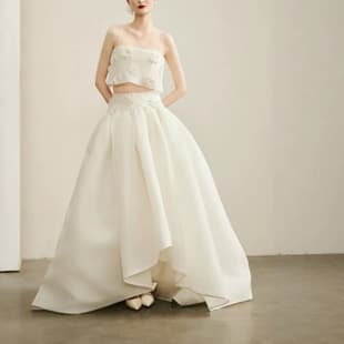Two Piece Wedding Dress Thin Strap 3D Floral Two-Piece Wedding Gown Crop Top Wedding Dress Factory Wholesale