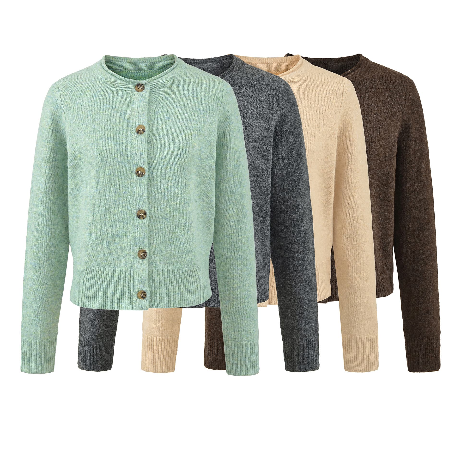 Wool Blend Vintage Round Neck Knitted Cardigan Autumn Winter Coat Green Sweater Women Casual Unique Bright Outerwear