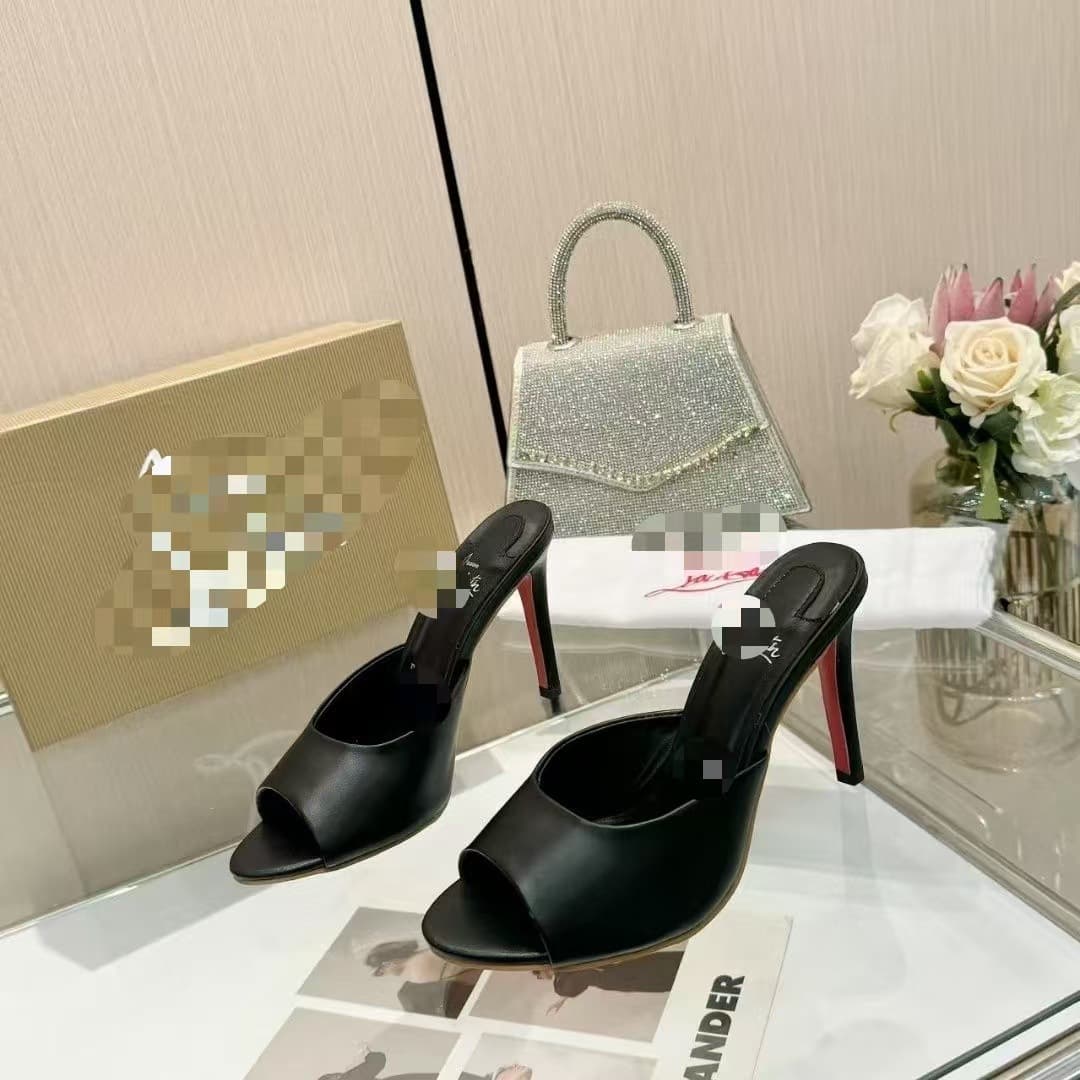 European Station CL Red Sole High Heels Pointed Toe Ultra-High Thin Heel Spring and Autumn Shallow Mouth Trendy Temperament High Heel Peep-Toe Women's Shoes